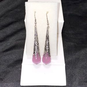 Intricate silver and purple glass blown earrings